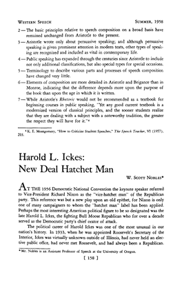 Harold L. Ickes: New Deal Hatehet Man W