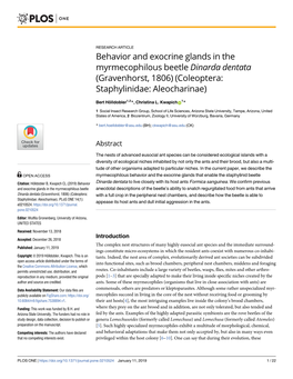 Behavior and Exocrine Glands in the Myrmecophilous Beetle Dinarda Dentata (Gravenhorst, 1806) (Coleoptera: Staphylinidae: Aleocharinae)