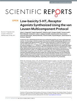 Low-Basicity 5-HT7 Receptor Agonists Synthesized Using the Van Leusen Multicomponent Protocol Received: 27 September 2016 Adam S