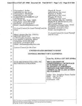 In Re: Beckman Coulter, Inc., Securities Litigation 10-CV-01327