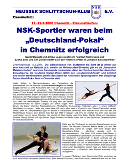 NSK-Sportler Waren Beim „Deutschland-Pokal“ in Chemnitz Erfolgreich