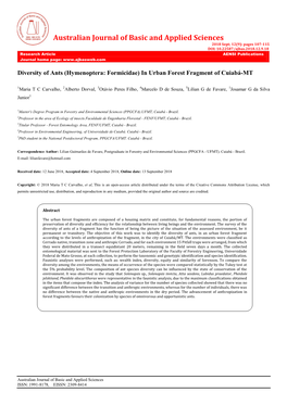 Hymenoptera: Formicidae) in Urban Forest Fragment of Cuiabá-MT