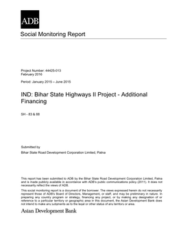 Bihar State Highways II Project - Additional Financing