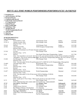 Men's All-Time World Performers-Performances