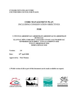 Core Management Plan Including Conservation Objectives