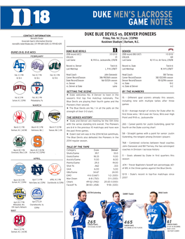 Duke Men's Lacrosse Game Notes