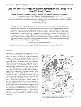 Late Miocene Asterozoans (Echinodermata) in the James Ross Island Volcanic Group