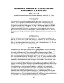 An Overview of the Early Paleozoic Stratigraphy of the Champlain Valley of New York State