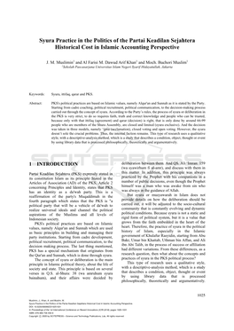 Syura Practice in the Politics of the Partai Keadilan Sejahtera Historical Cost in Islamic Accounting Perspective