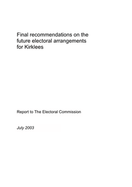 Final Recommendations on the Future Electoral Arrangements for Kirklees