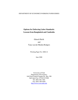 Options for Enforcing Labor Standards: Lessons from Bangladesh and Cambodia