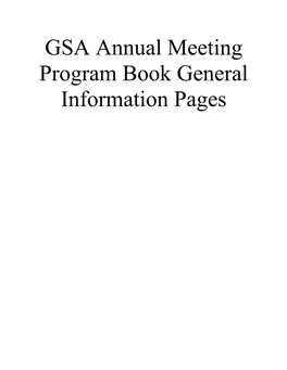 GSA Annual Meeting Program Book General Information Pages ANNUAL REVIEWS SPARK a CONNECTION