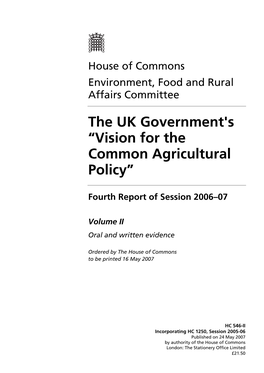 The UK Government's “Vision for the Common Agricultural Policy”