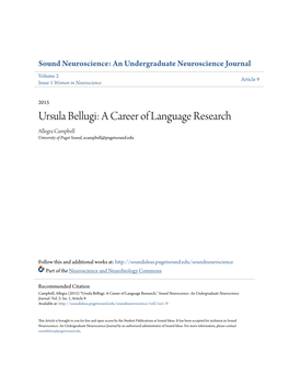 Ursula Bellugi: a Career of Language Research Allegra Campbell University of Puget Sound, Acampbell@Pugetsound.Edu