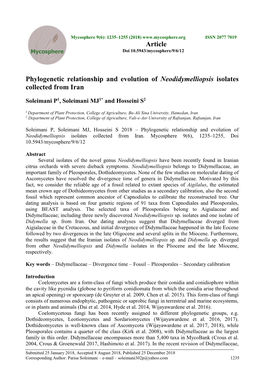 Phylogenetic Relationship and Evolution of Neodidymelliopsis Isolates Collected from Iran