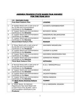 Andhra Pradesh State Nandi Film Awards for the Year 2014