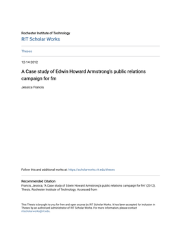 A Case Study of Edwin Howard Armstrong's Public Relations Campaign for Fm