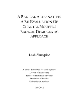 Are-Evaluation of Chantal Mouffe's Radical Democratic Approach