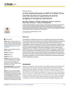 A New Method Based on SNP of Nrdna-ITS to Identify Saccharum Spontaneum and Its Progeny in the Genus Saccharum