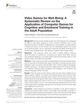 Video Games for Well-Being: a Systematic Review on the Application of Computer Games for Cognitive and Emotional Training in the Adult Population