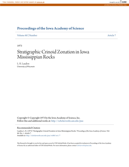 Stratigraphic Crinoid Zonation in Iowa Mississippian Rocks L