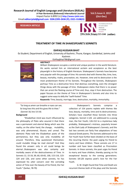 Treatment of Time in Shakespeare's Sonnets