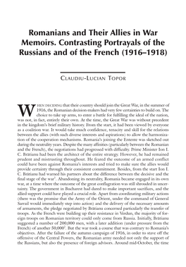 Romanians and Their Allies in War Memoirs. Contrasting Portrayals of the Russians and of the French (1916–1918)