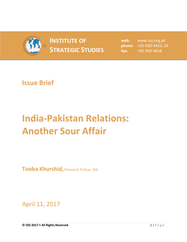 India-Pakistan Relations: Another Sour Affair April 11, 2017