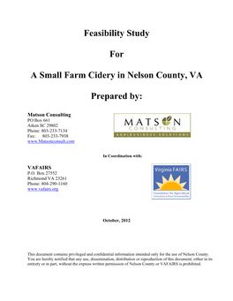 Feasibility Study for a Small Farm Cidery in Nelson County, VA