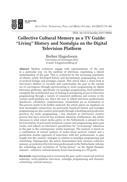 Collective Cultural Memory As a TV Guide