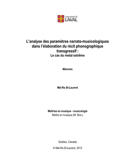 L'analyse Des Paramètres Narrato-Musicologiques Dans L'élaboration Du Récit Phonographique Transgressif