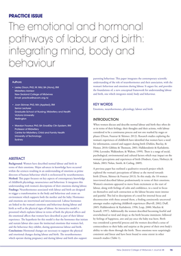 The Emotional and Hormonal Pathways of Labour and Birth: Integrating Mind, Body and Behaviour