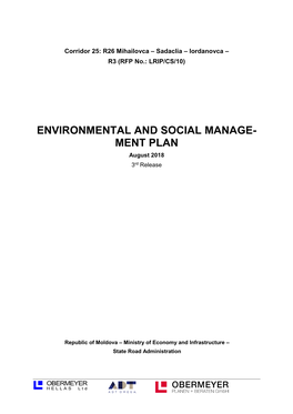 ENVIRONMENTAL and SOCIAL MANAGE- MENT PLAN August 2018 3Rd Release
