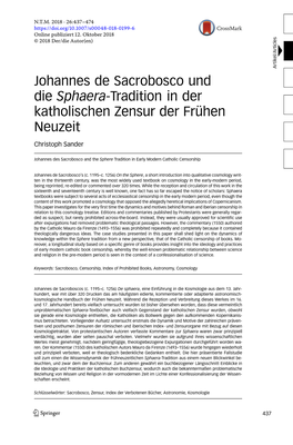 Johannes De Sacrobosco Und Die Sphaera-Tradition in Der Katholischen Zensur Der Frühen Neuzeit