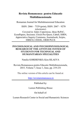 Psychological and Psychophysiological Research of the Attitude System of Students for Technical and Humanitarian Specialities