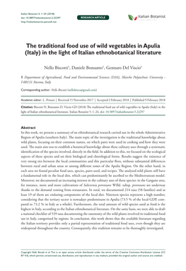 The Traditional Food Use of Wild Vegetables in Apulia (Italy) in the Light of Italian Ethnobotanical Literature