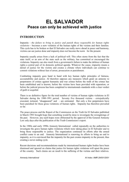 EL SALVADOR Peace Can Only Be Achieved with Justice