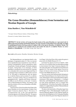 The Genus Disanthus (Hamamelidaceae) from Sarmatian and Meotian Deposits of Georgia