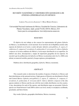 Revisión Taxonómica Y Distribución Geográfica De Ephedra (Ephedraceae) En México