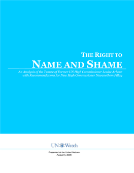 NAME and SHAME an Analysis of the Tenure of Former UN High Commissioner Louise Arbour with Recommendations for New High Commissioner Navanethem Pillay