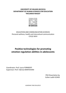 Positive Technologies for Promoting Emotion Regulation Abilities in Adolescents