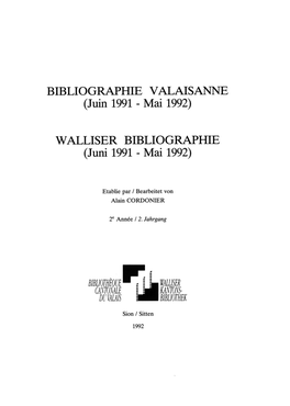 WALLISER BIBLIOGRAPHIE (Juni 1991 - Mai 1992)