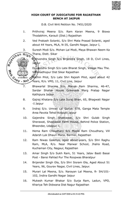 Prithviraj Meena and Ors. V. Hon'ble Speaker, Rajasthan Legislative