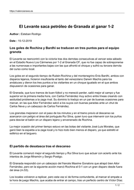 El Levante Saca Petróleo De Granada Al Ganar 1-2