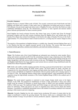 Baghlan Provincial Profile