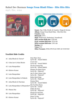 Rahul Dev Burman Songs from Hindi Films - Hits Hits Hits Mp3, Flac, Wma