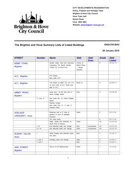 The Brighton and Hove Summary Lists of Listed Buildings ENS/CR/LB/03
