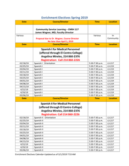 Enrichment Electives Spring 2019 Date Course/Director Time Location