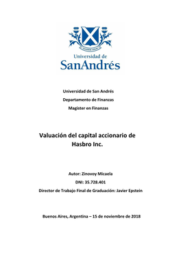 Valuación Del Capital Accionario De Hasbro Inc