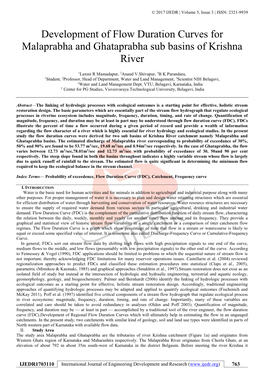 Development of Flow Duration Curves for Malaprabha and Ghataprabha Sub Basins of Krishna River